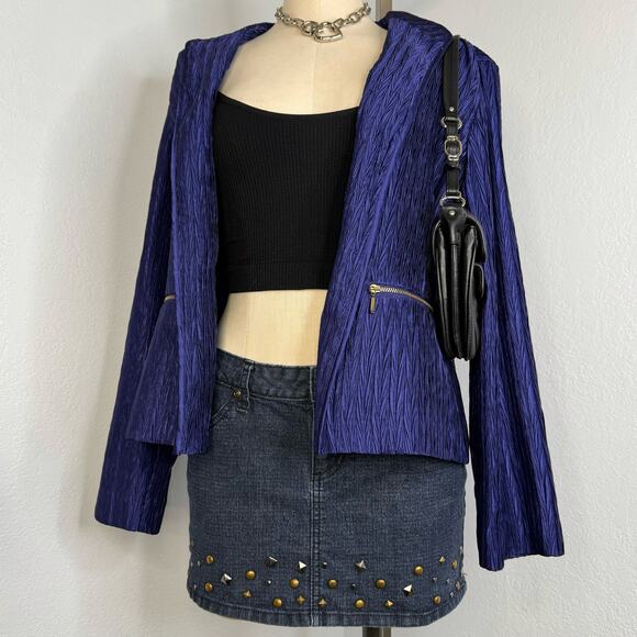 Blazer Unlined Purple Open Front Jacket Zip Close Pockets Chicos Size 1/Medium - Picture 1 of 8